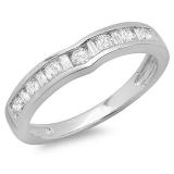 0.50 Carat (ctw) 14K White Gold Alternating Round & Baguette Cut Diamond Ladies Channel Set Anniversary Wedding Band Stackable Ring 1/2 CT