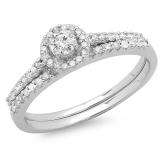 0.65 Carat (ctw) 14K White Gold Round Diamond Ladies Bridal Engagement Halo Ring With Matching Band Set