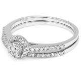 0.65 Carat (ctw) 14K White Gold Round Diamond Ladies Bridal Engagement Halo Ring With Matching Band Set