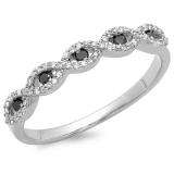 0.25 Carat (ctw) 14K White Gold Round Black & White Diamond Ladies Bridal Stackable Anniversary Wedding Band Swirl Ring 1/4 CT