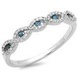 0.25 Carat (ctw) 10K White Gold Round Blue & White Diamond Ladies Bridal Stackable Anniversary Wedding Band Swirl Ring 1/4 CT
