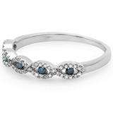 0.25 Carat (ctw) 10K White Gold Round Blue & White Diamond Ladies Bridal Stackable Anniversary Wedding Band Swirl Ring 1/4 CT