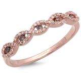 0.25 Carat (ctw) 14K Rose Gold Round Champagne & White Diamond Ladies Bridal Stackable Anniversary Wedding Band Swirl Ring 1/4 CT
