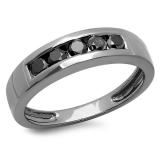 0.70 Carat (ctw) Black Plated Sterling Silver Real Black Round Diamond Men's Channel Set 5 Stone Anniversary Wedding Band 3/4 CT