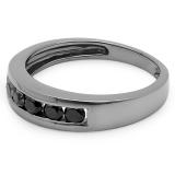 0.70 Carat (ctw) Black Plated Sterling Silver Real Black Round Diamond Men's Channel Set 5 Stone Anniversary Wedding Band 3/4 CT