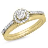 0.50 Carat (ctw) 18K Yellow Gold Round Diamond Ladies Bridal Engagement Halo Ring With Matching Band Set 1/2 CT