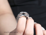0.55 Carat (ctw) 18K White Gold Round White & Blue Diamond Ladies Swirl Style Anniversary Wedding Band Guard Double Ring 1/2 CT