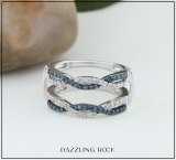 0.55 Carat (ctw) 18K White Gold Round White & Blue Diamond Ladies Swirl Style Anniversary Wedding Band Guard Double Ring 1/2 CT
