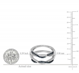 0.55 Carat (ctw) 18K White Gold Round White & Blue Diamond Ladies Swirl Style Anniversary Wedding Band Guard Double Ring 1/2 CT