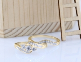0.60 Carat (ctw) 10K Yellow Gold Real Round Diamond Ladies Swirl Style Bridal 3 Stone Engagement Ring With Matching Band Set