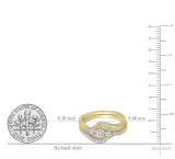 0.60 Carat (ctw) 10K Yellow Gold Real Round Diamond Ladies Swirl Style Bridal 3 Stone Engagement Ring With Matching Band Set