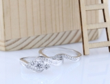 0.60 Carat (ctw) 14K White Gold Real Round Diamond Ladies Swirl Style Bridal 3 Stone Engagement Ring With Matching Band Set