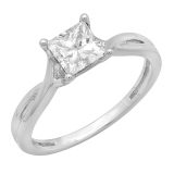 0.74 Carat (ctw) 14K White Gold Princess Cut Diamond Ladies Split Shank Bridal Engagement Solitaire Ring 3/4 CT