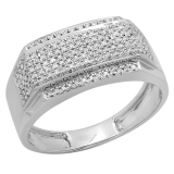 0.45 Carat (ctw) Platinum Plated Sterling Silver Real Round White Diamond Men's Flashy Hip Hop Pinky Ring 1/2 CT