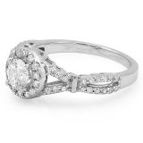 1.00 Carat (ctw) 10K White Gold Round Diamond Ladies Split Shank Bridal Engagement Halo Ring 1 CT