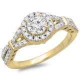 1.00 Carat (ctw) 10K Yellow Gold Round Diamond Ladies Split Shank Bridal Engagement Halo Ring 1 CT