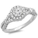1.00 Carat (ctw) 14K White Gold Round Diamond Ladies Split Shank Bridal Engagement Halo Ring 1 CT