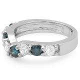 1.00 Carat (ctw) 10K White Gold Round Alternate White & Blue Diamond Ladies Anniversary Wedding Band Matching Ring 1 CT