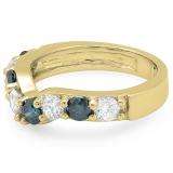 1.00 Carat (ctw) 10K Yellow Gold Round Alternate White & Blue Diamond Ladies Anniversary Wedding Band Matching Ring 1 CT