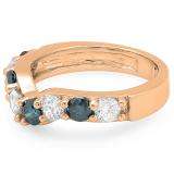 1.00 Carat (ctw) 14K Rose Gold Round Alternate White & Blue Diamond Ladies Anniversary Wedding Band Matching Ring 1 CT