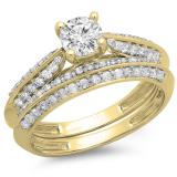 1.00 Carat (ctw) 10K Yellow Gold Round Diamond Ladies Bridal Engagement Ring With Matching Band Set 1 CT
