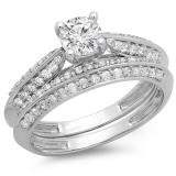 1.00 Carat (ctw) 18K White Gold Round Diamond Ladies Bridal Engagement Ring With Matching Band Set 1 CT
