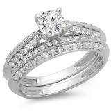 1.00 Carat (ctw) 14K White Gold Round Diamond Ladies Bridal Engagement Ring With Matching Band Set 1 CT