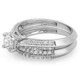 1.00 Carat (ctw) 14K White Gold Round Diamond Ladies Bridal Engagement Ring With Matching Band Set 1 CT
