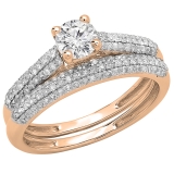 1.00 Carat (ctw) 14K Rose Gold Round Diamond Ladies Bridal Engagement Ring With Matching Band Set 1 CT