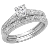 1.00 Carat (ctw) 14K White Gold Round Diamond Ladies Bridal Engagement Ring With Matching Band Set 1 CT