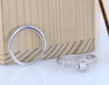 0.65 Carat (ctw) 10K White Gold Round Diamond Ladies Bridal Engagement Halo Ring With Matching Band Set