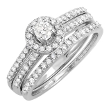 0.65 Carat (ctw) 14K White Gold Round Diamond Ladies Bridal Engagement Halo Ring With Matching Band Set