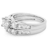 IGI CERTIFIED 1.90 Carat (ctw) 14K White Gold Princess & Round Diamond Ladies 3 Stone Bridal Engagement Ring With Matching Band Set