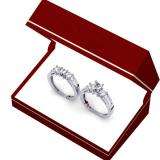 1.90 Carat (ctw) 14K White Gold Princess & Round Diamond Ladies 3 Stone Bridal Engagement Ring With Matching Band Set