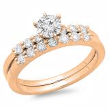 1.00 Carat (ctw) 14K Rose Gold Round Diamond Ladies Bridal Engagement Ring With Matching Band Set 1 CT
