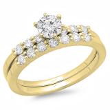 1.00 Carat (ctw) 14K Yellow Gold Round Diamond Ladies Bridal Engagement Ring With Matching Band Set 1 CT
