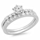 1.00 Carat (ctw) 14K White Gold Round Diamond Ladies Bridal Engagement Ring With Matching Band 1 CT