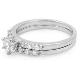 1.00 Carat (ctw) 14K White Gold Round Diamond Ladies Bridal Engagement Ring With Matching Band 1 CT