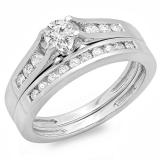 0.75 Carat (ctw) 14k White Gold Round Diamond Ladies Bridal Engagement Ring Matching Band Set 3/4 CT