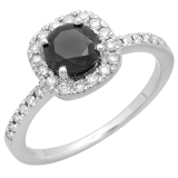 1.15 Carat (ctw) 14K White Gold Round Black and White Diamond Ladies Bridal Halo Style Engagement Ring