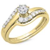 0.55 Carat (ctw) 14K Yellow Gold Round Diamond Ladies Twisted Style Bridal Engagement Ring With Matching Band Set 1/2 CT