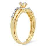 0.55 Carat (ctw) 14K Yellow Gold Round Diamond Ladies Twisted Style Bridal Engagement Ring With Matching Band Set 1/2 CT