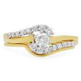 0.55 Carat (ctw) 14K Yellow Gold Round Diamond Ladies Twisted Style Bridal Engagement Ring With Matching Band Set 1/2 CT