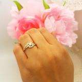 0.55 Carat (ctw) 14K Yellow Gold Round Diamond Ladies Twisted Style Bridal Engagement Ring With Matching Band Set 1/2 CT
