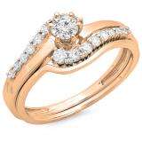 0.55 Carat (ctw) 18K Rose Gold Round Diamond Ladies Twisted Style Bridal Engagement Ring With Matching Band Set 1/2 CT