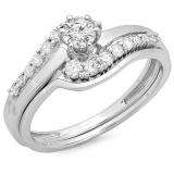 0.55 Carat (ctw) 14k White Gold Round Diamond Ladies Twisted Style Bridal Engagement Ring With Matching Band Set 1/2 CT