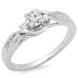 0.50 Carat (ctw) 14k White Gold Round Diamond Ladies Crossover Swirl 3 Stone Bridal Engagement Ring 1/2 CT