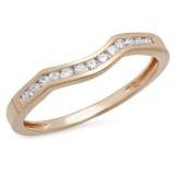 0.15 Carat (ctw) 10K Rose Gold Round Cut White Diamond Ladies Anniversary Wedding Stackable Band Contour Guard Ring