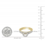 0.85 Carat (ctw) 10K Yellow Gold Round Cut Diamond Ladies Bridal Halo Style Engagement Ring With Matching Band Set