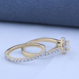 0.85 Carat (ctw) 14K Yellow Gold Round Cut Diamond Ladies Bridal Halo Style Engagement Ring With Matching Band Set